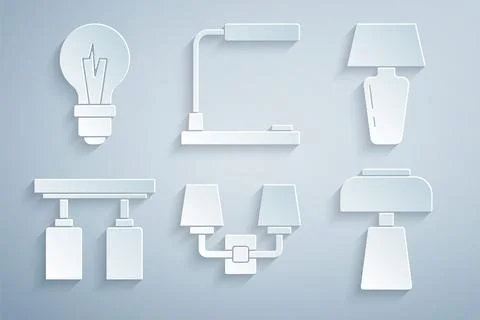 Set Wall lamp or sconce, Table, Led track lights and lamps,  and Light bulb.. Stock Illustration