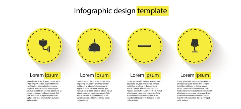 Set Wall lamp or sconce, Chandelier, Fluorescent and Table. Business infogr.. Stock Illustration