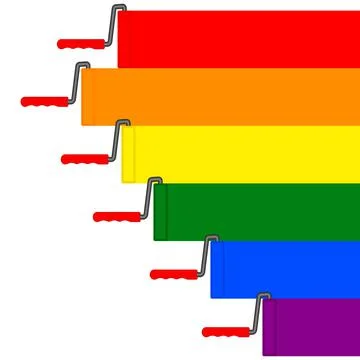 Set of wall paint rollers with multicolored long colored strips. Stock Illustration