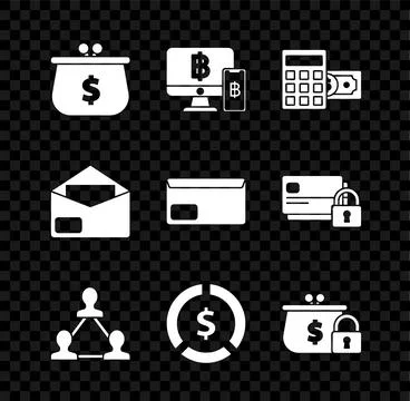 Set Wallet with with dollar symbol, Computer monitor mobile phone and bitcoin Illustrazione stock