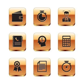 Set Wallet, Medal with star, Document, Business man planning mind, Phone book Stock Illustration