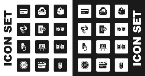 Set Wallet with money, Inserting coin, Stacks paper cash, Credit card, Tearing 스톡 일러스트