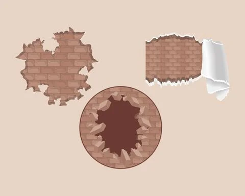 Set of walls destroyed 스톡 일러스트