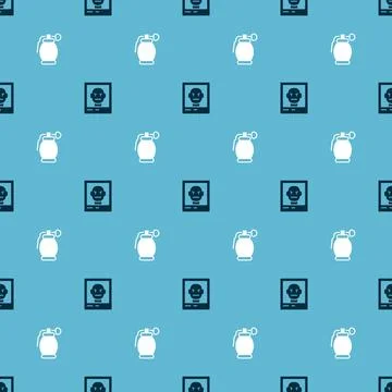 Set Wanted poster and Hand grenade on seamless pattern. Vector Stock Illustration