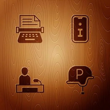 Set War journalist, Retro typewriter, Television report and Information on .. Stock Illustration