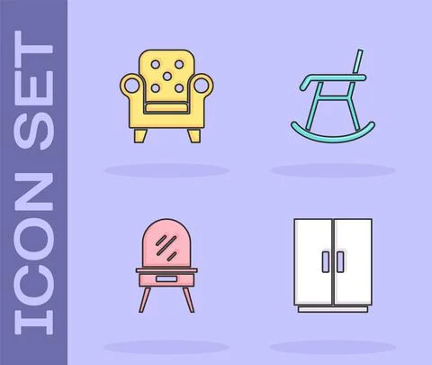 Set Wardrobe, Armchair, Dressing table and icon. Vector Illustrazione stock