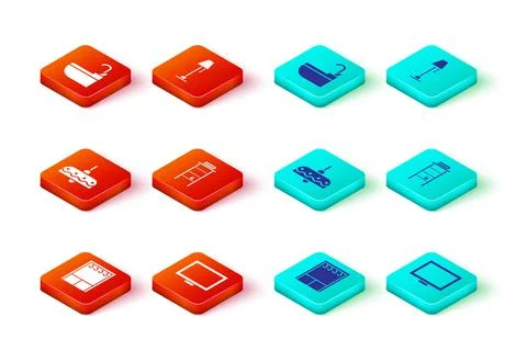 Set Wardrobe, Picture frame on table, Chandelier, Bathroom rack with shelves  Stock-Illustration