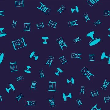 Set Wardrobe, Round table, Chair and on seamless pattern. Vector Stock Illustration