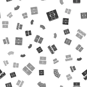 Set Wardrobe, Sofa, TV table stand and on seamless pattern. Vector Stock Illustration