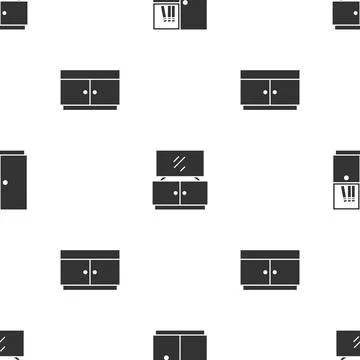 Set Wardrobe, TV table stand and Chest of drawers on seamless pattern. Vector Stock Illustration