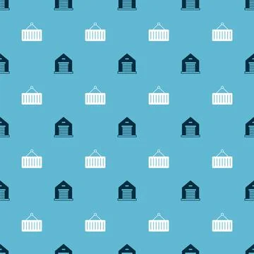 Set Warehouse and Container on crane on seamless pattern. Vector Illustrazione stock