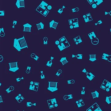 Set Warehouse, Cardboard box with clock, Home delivery services and Crane Stockillustratie