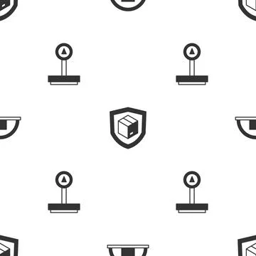 Set Warehouse, Delivery security with shield and Scale on seamless pattern イラスト素材