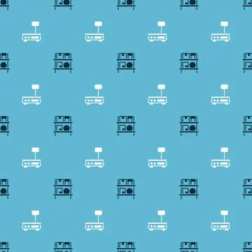 Set Warehouse interior with boxes and Electronic scales on seamless pattern Stock Illustration