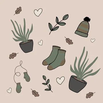 Set of warm clothes for the winter, flowers Stock Illustration