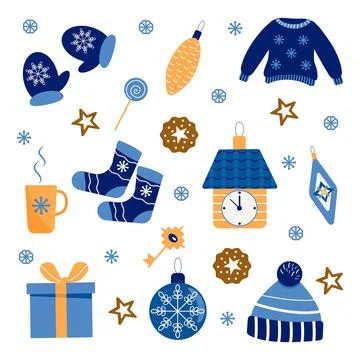 Set of warm, cozy winter elements isolated on white background Stock Illustration