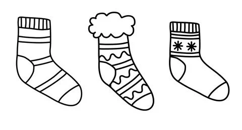 Set of warm socks, doodle style flat vector outline for coloring book Stock Illustration