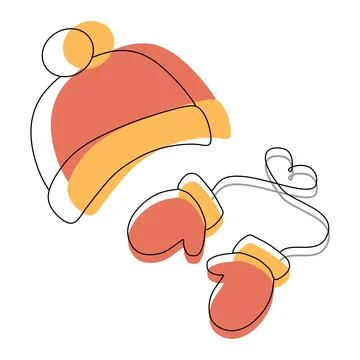 Set of Warm winter Cloth. Hat and Pair of Mittens vector illustration isolated o Stock Illustration