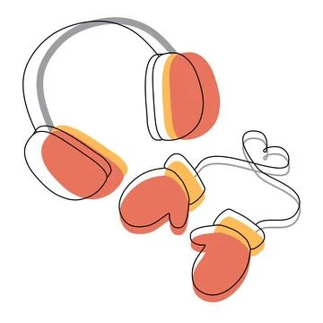 Set of Warm winter Clothes Earmuffs and Pair of Mittens vector illustration isol Stock Illustration