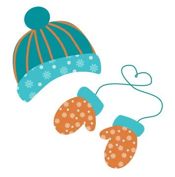 Set of Warm winter Clothes. Hat and Pair of Mittens vector illustration isolated Stock Illustration