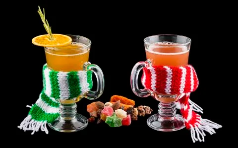 Set of warming drinks on dark background. Stock Photos