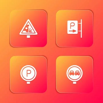 Set Warning road sign, Parking, and No overtaking traffic icon. Vector Stock Illustration