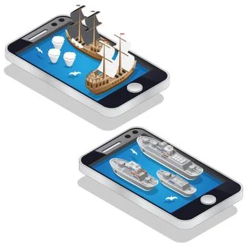 A set of warships in the form of mobile applications. Stock Illustration
