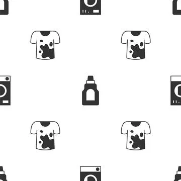 Set Washer, Bottle for cleaning agent and Dirty t-shirt on seamless pattern Stock Illustration