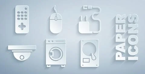 Set Washer, Charger, Motion sensor, Hard disk drive HDD, Computer mouse and Illustrazione stock