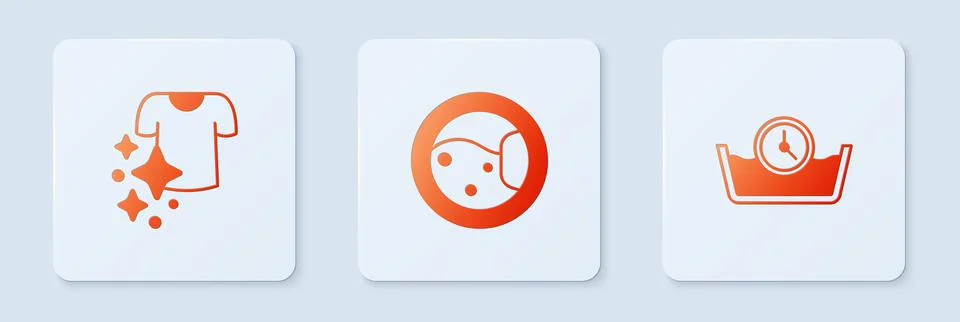 Set Washer, Drying clothes and Time wash. White square button. Vector 스톡 일러스트