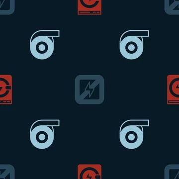 Set Washer, No lightning and Roll adhesive tape on seamless pattern. Vector Illustrazione stock