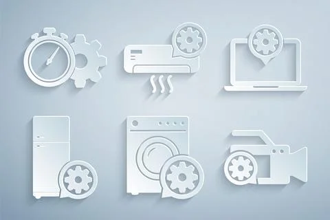 Set Washer setting, Laptop, Refrigerator, Video camera, Air conditioner and.. 스톡 일러스트