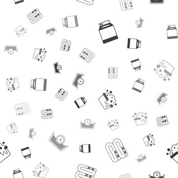 Set Washer, Towel stack, Basin with soap suds and Time wash on seamless pattern Stock Illustration