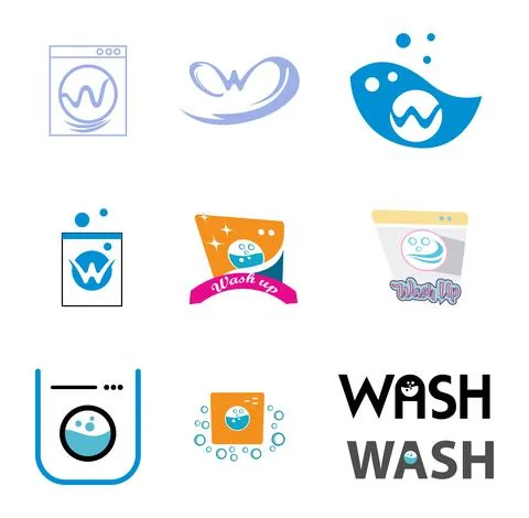 Set of washing machine icons Stock Illustration