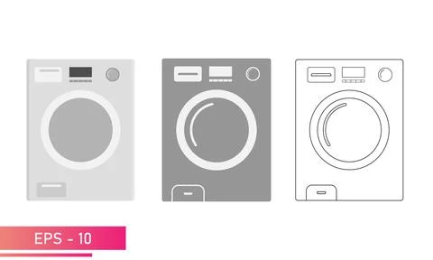 A set. Washing machine in realistic grey design. Linear and solid design Stock Illustration