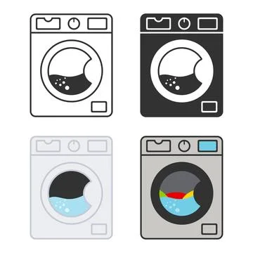 Set of washing machine vector illustrations isolated on a white background Stock Illustration