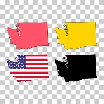 Set of Washington map shape, united states of america. Flat concept symbol ve Stock Illustration