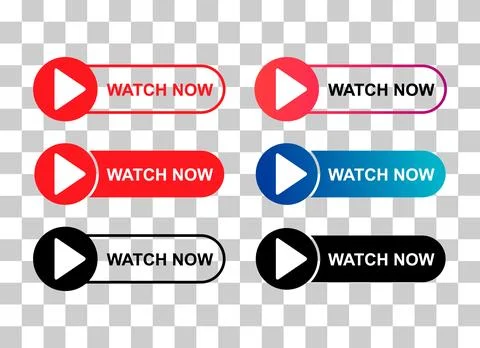 Set of Watch now icon, website online button player symbol, play video vector Stock Illustration