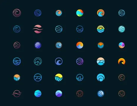 Set of water and ocean waves logo design templates Stock Illustration