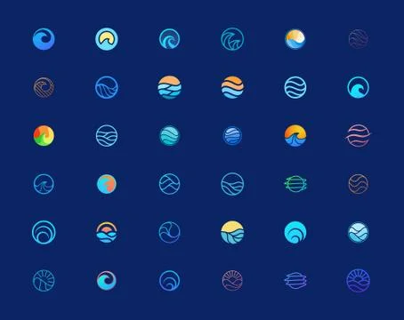 Set of water and ocean waves logo design templates Stock Illustration