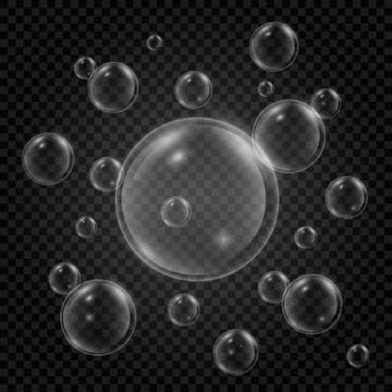 Set of water bubbles with reflection on transparent background. Realistic und Stock Illustration