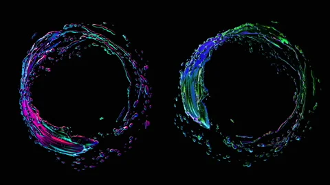 Set of Water circle liquid looping on black background, water pouring Stock Footage 116880154