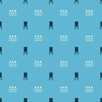 Set Water cooler and Waves of water and evaporation on seamless pattern. Vector Stock Illustration