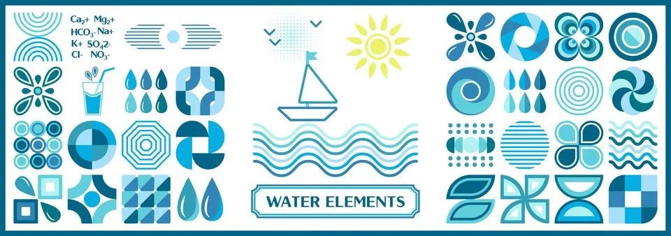 Set of water design elements in geometric style Stock Illustration