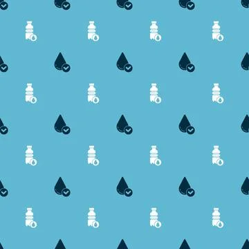 Set Water drop and Bottle of water on seamless pattern. Vector Illustrazione stock