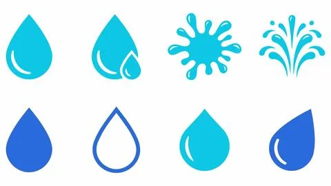Set of water drop and liquid splash icons with hydration environment fountain Stock-Illustration
