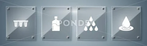 Set Water drop, , Big bottle with clean water and filter. Square glass ...