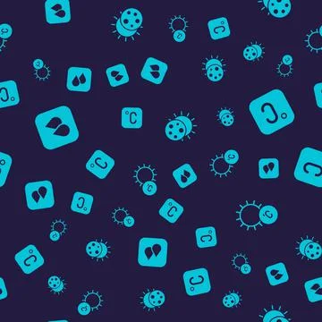 Set Water drop, Celsius, Eclipse of the sun and Sun on seamless pattern. Vector Stock Illustration