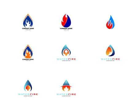 Set of Water Drop Fire Logo Design Template Icon Stock Illustration
