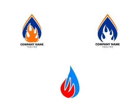 Set of Water drop fire logo design template icon Stock Illustration